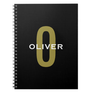 Personalized Monogram Black Gold White Name Notebook