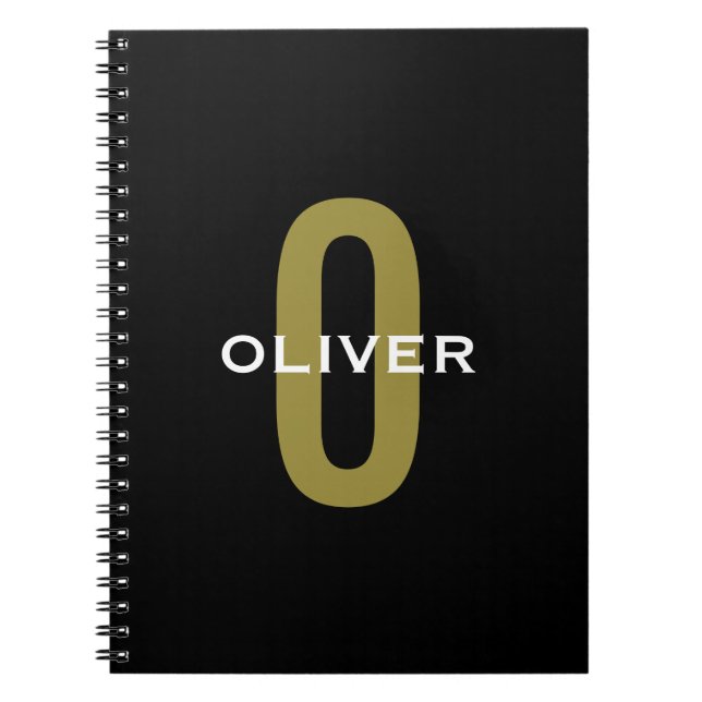 Personalized Monogram Black Gold White Name Notebook (Front)