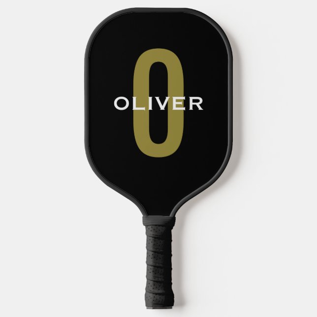 Personalized Monogram Black Gold White Name Pickleball Paddle (Front)