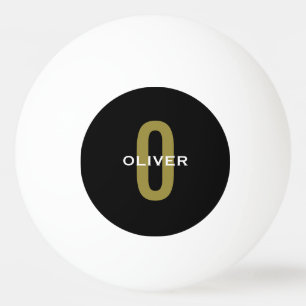 Personalized Monogram Black Gold White Name Ping Pong Ball