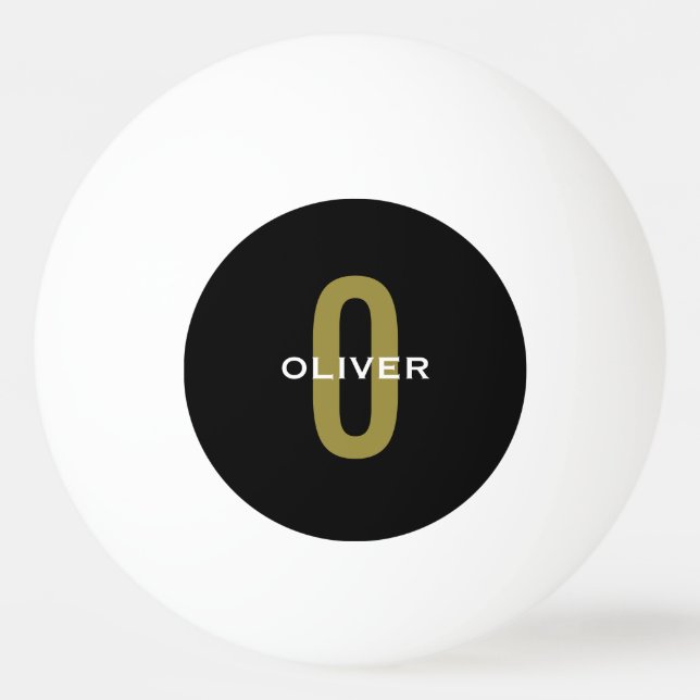 Personalized Monogram Black Gold White Name Ping Pong Ball (Front)