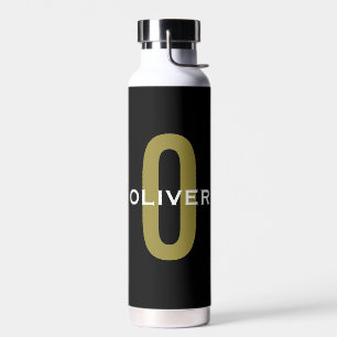 Personalized Monogram Black Gold White Name Water Bottle