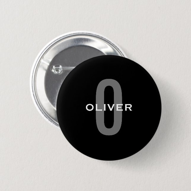 Personalized Monogram Black Gray White Name 2 Inch Round Button (Front & Back)