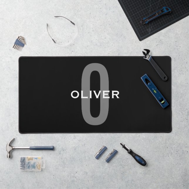 Personalized Monogram Black Grey White Name Desk Mat (Workstation)