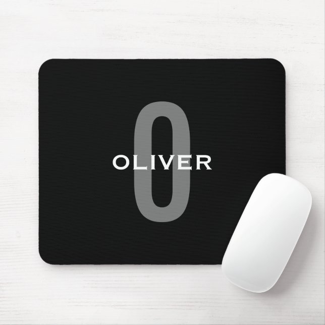 Personalized Monogram Black Grey White Name Mouse Pad (With Mouse)