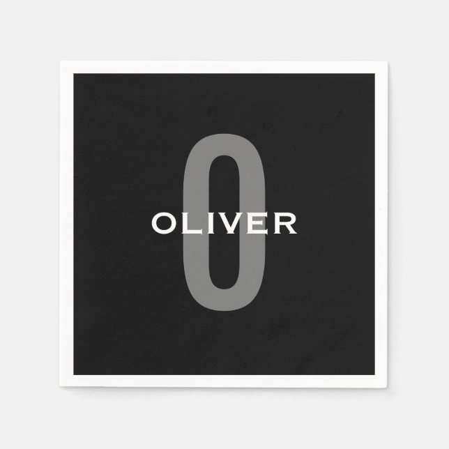 Personalized Monogram Black Grey White Name Napkin (Front)