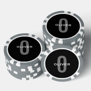 Personalized Monogram Black Grey White Name Poker Chips