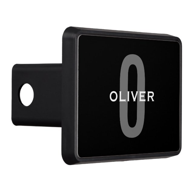 Personalized Monogram Black Grey White Name Trailer Hitch Cover (Right)
