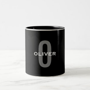 Personalized Monogram Black Grey White Name Two-Tone Coffee Mug