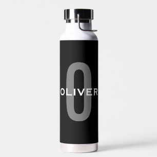 Personalized Monogram Black Grey White Name Water Bottle