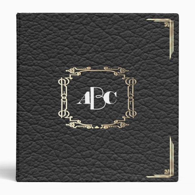 Personalized Monogram Black Leather Look Binder (Front)