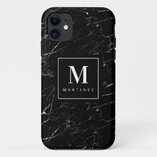 Personalized  Monogram Black Marble iPhone 11 Case