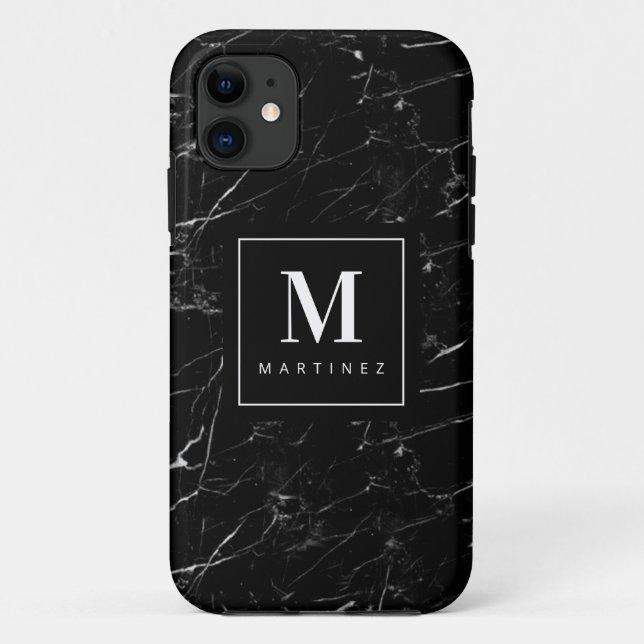Personalized  Monogram Black Marble Case-Mate iPhone Case (Back)