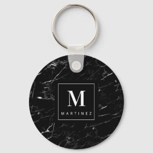 Personalized  Monogram Black Marble Keychain