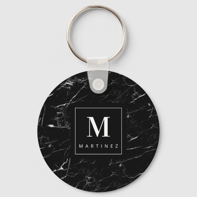 Personalized  Monogram Black Marble Keychain (Front)