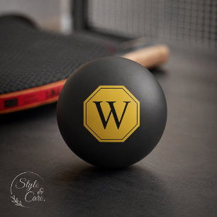 Personalized Monogram Black Ping Pong Ball Design