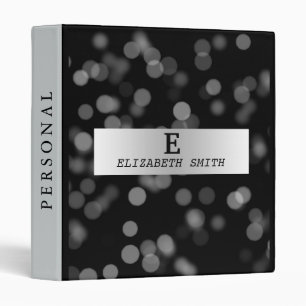 Personalized Monogram Black Silver Glitter Badge Binder