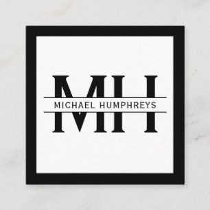 Personalized Monogram Black Square Business Card