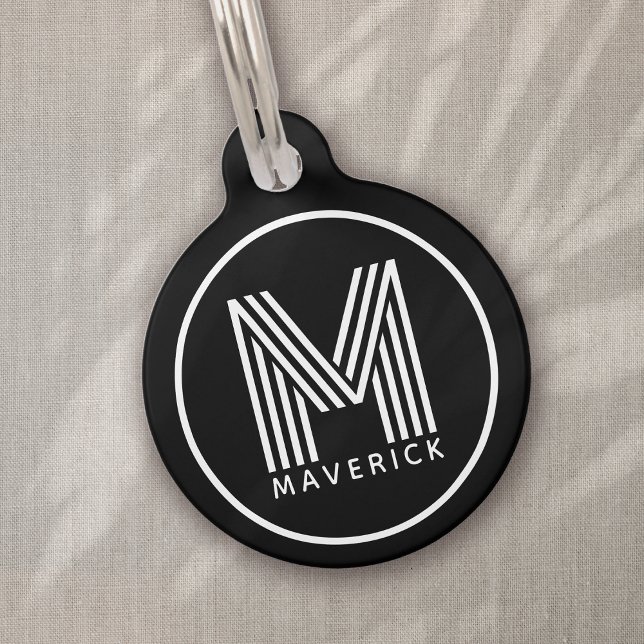 Personalized Monogram Black White Dog  Pet Tag (Creator Uploaded)