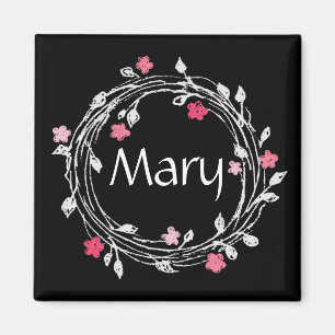 Personalized Monogram Black & White Floral Wreath Magnet