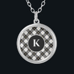 Personalized Monogram Black White Gold Plaid Silver Plated Necklace<br><div class="desc">Personalized Monogrammed Black White and Gold Plaid Silver Plated Locket</div>