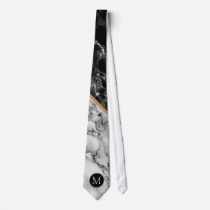 Personalized Monogram Black White Marble Neck Tie