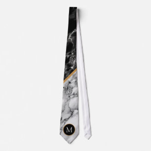 Personalized Monogram Black White Marble Tie
