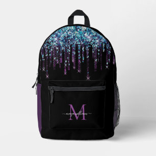 Personalized Monogram Blue Agate Glitter Printed Backpack