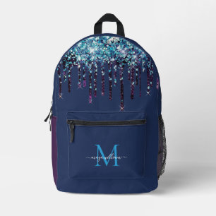 Personalized Monogram Blue Agate Glitter Printed Backpack