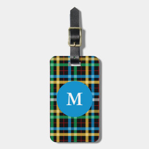Personalized Monogram Blue & Green Tartan Pattern Luggage Tag