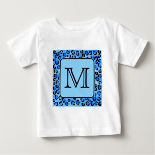 Personalized Monogram, Blue Leopard Print Pattern. Baby T-Shirt