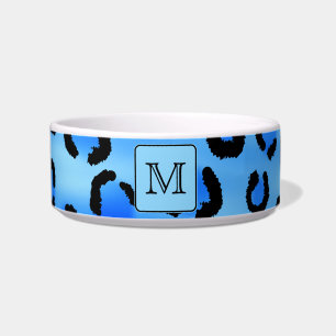 Personalized Monogram, Blue Leopard Print Pattern. Bowl