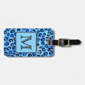 Personalized Monogram, Blue Leopard Print Pattern. Luggage Tag (Front Horizontal)