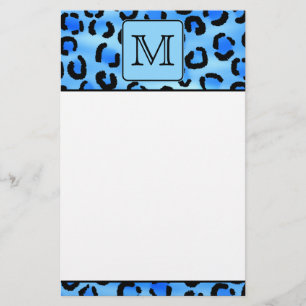 Personalized Monogram, Blue Leopard Print Pattern. Stationery