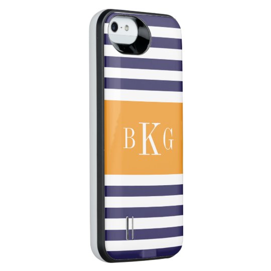 Personalized Monogram Blue Orange Stripes Pattern iPhone SE/5/5s Battery Case
