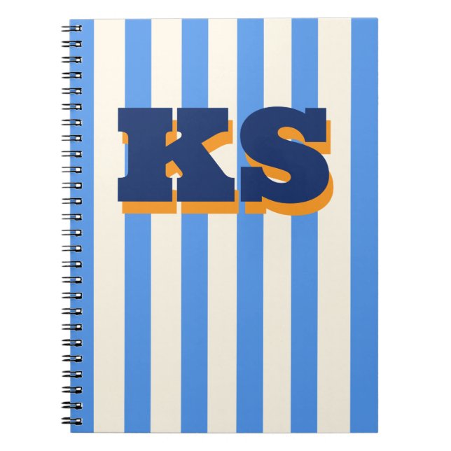 Personalized Monogram Blue Stripe, Custom Initials Notebook (Front)