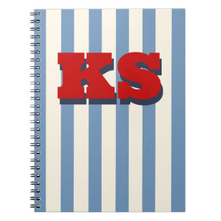 Personalized Monogram Blue Stripe, Custom Initials Notebook