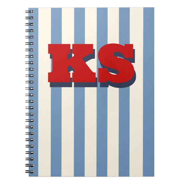 Personalized Monogram Blue Stripe, Custom Initials Notebook (Front)