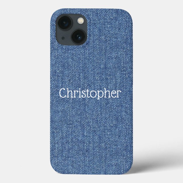 Personalized Monogram Blue White Faux Denim Case-Mate iPhone Case (Back)