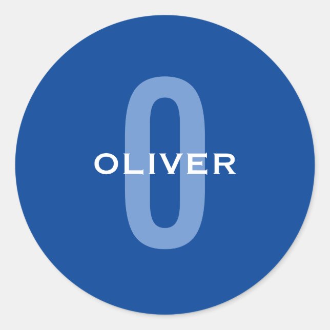 Personalized Monogram Blue White Name Classic Round Sticker (Front)