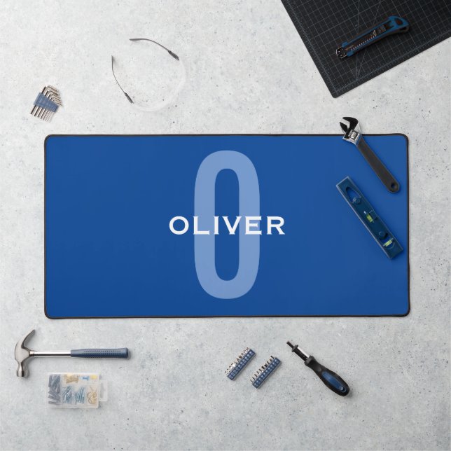 Personalized Monogram Blue White Name Desk Mat (Workstation)