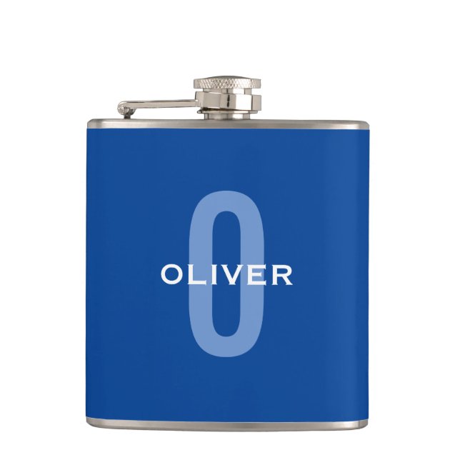 Personalized Monogram Blue White Name Hip Flask (Front)