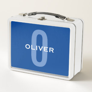 Personalized Monogram Blue White Name Metal Lunch Box