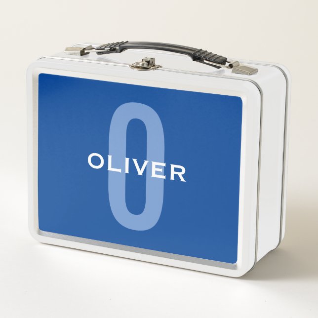 Personalized Monogram Blue White Name Metal Lunch Box (Front)