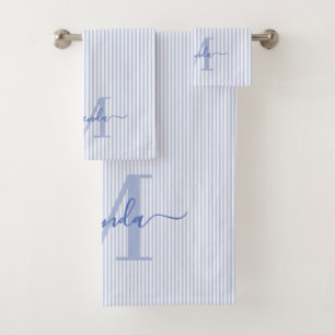 Personalized Monogram Blue & White Stripes Bath Towel Set