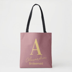 Personalized Monogram Bridesmaid Dusty Pink Tote Bag