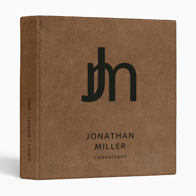 Personalized Monogram Brown Leather Print Binder (Front/Spine)