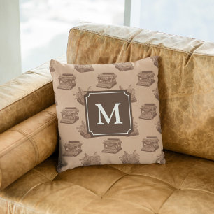 Personalized Monogram Brown Vintage Typewriter Throw Pillow