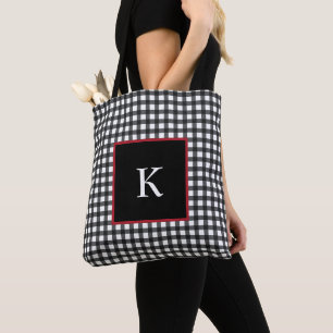 Personalized Monogram Buffalo Plaid Tote Bag