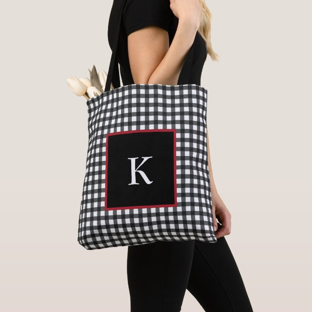 Personalized Monogram Buffalo Plaid Tote Bag (Close Up)